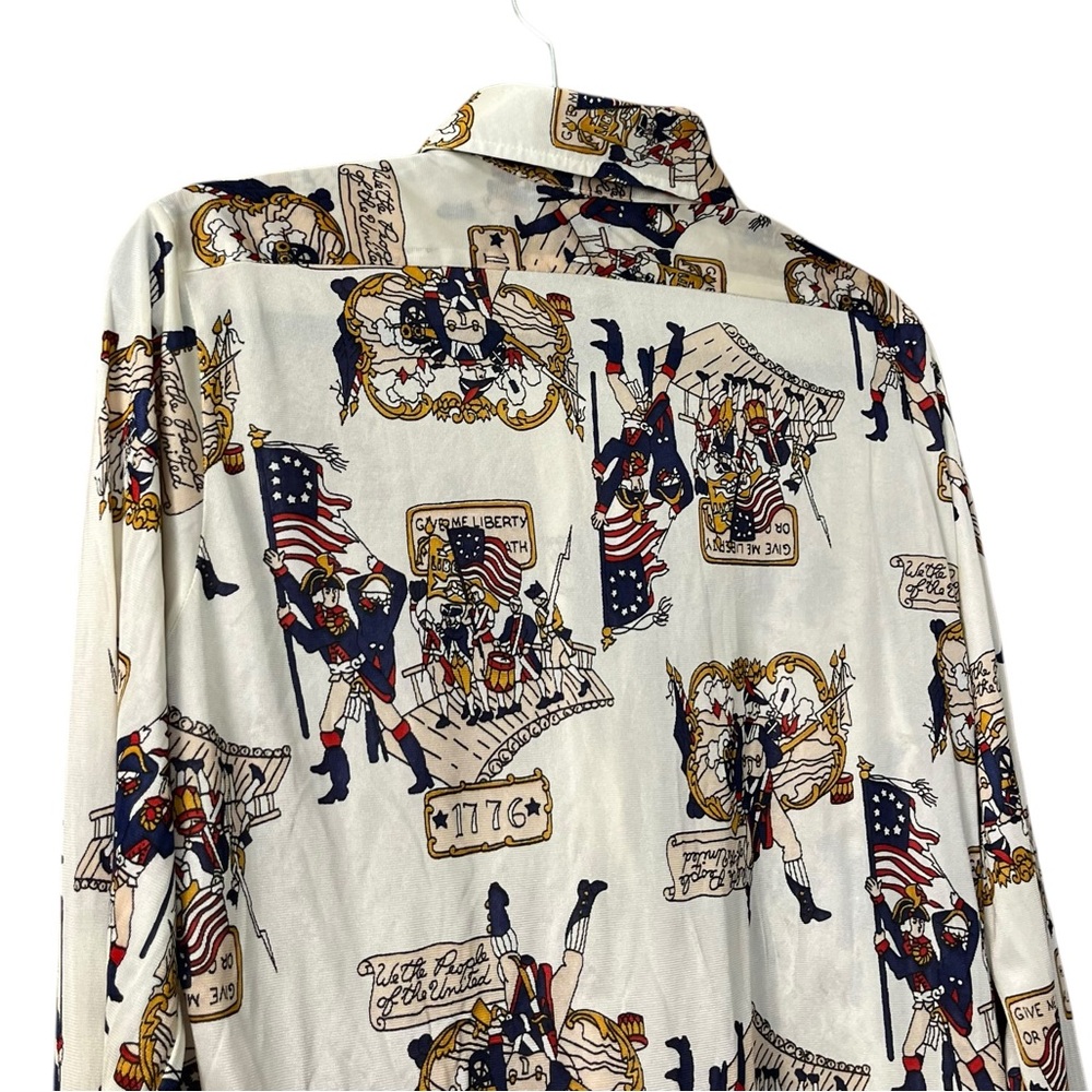 Vintage Martell 1776 Independence Day American Revolution Print Point Neck Sz M - Picture 14 of 15